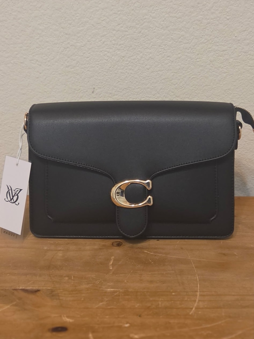 Black Crossbody Bag with Gold C-Clasp